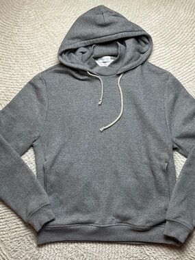 John Elliott Gray Pullover Hoodie with Contrast Drawcord